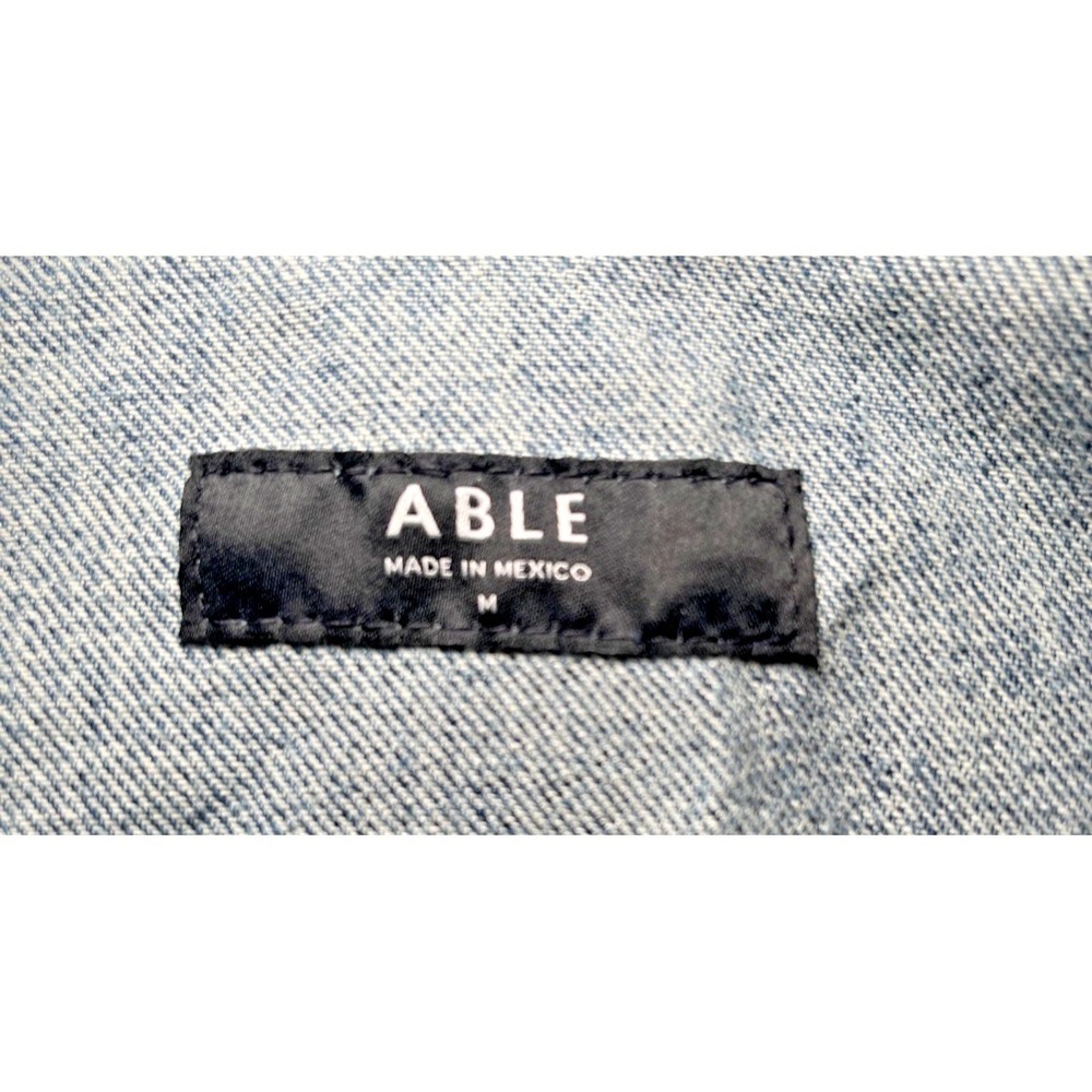 ABLE Distressed Denim Jacket Medium Light Wash Trucker Lyocell Blend - Picture 6 of 13
